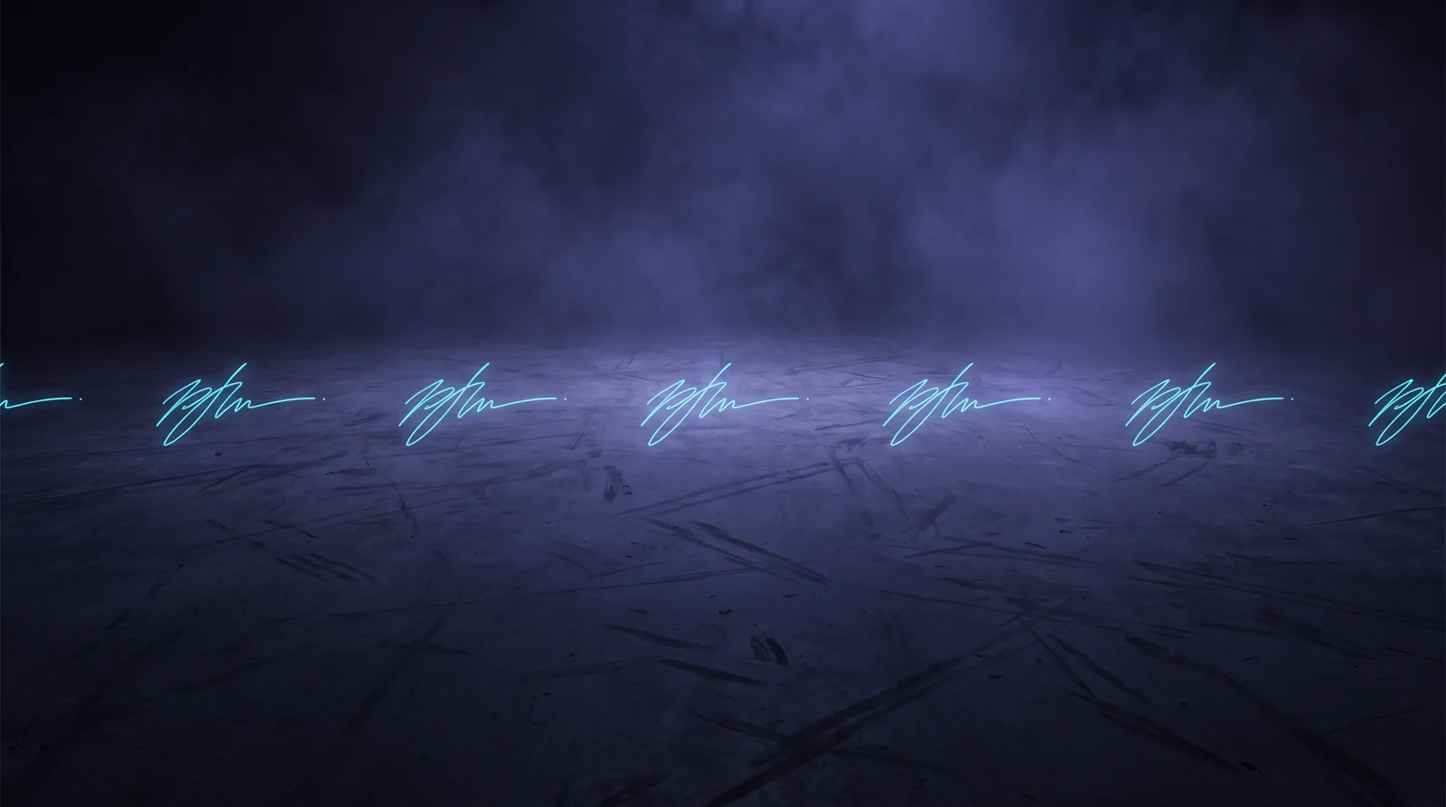 A dark surface covered with faint scattered traces. Among them one sequence of marks repeats in a clear rhythm and is brightly highlighted.